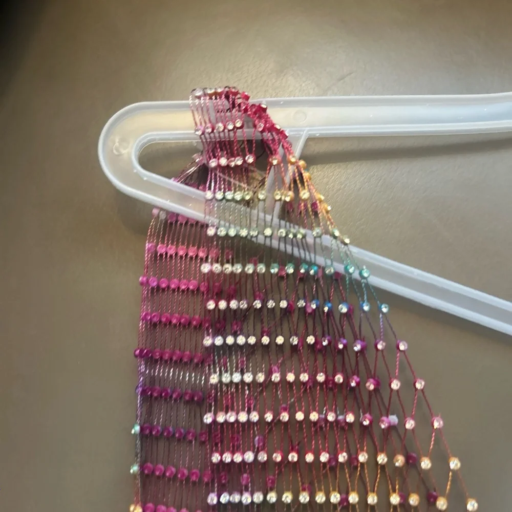 Sexy Shiny Rhinestone Rainbow 🌈Mesh Summer Crop Top Stretchy - Picture 11 of 17